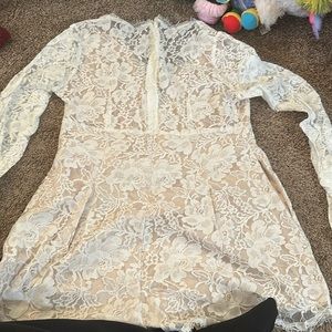 Beige and white lace romper
